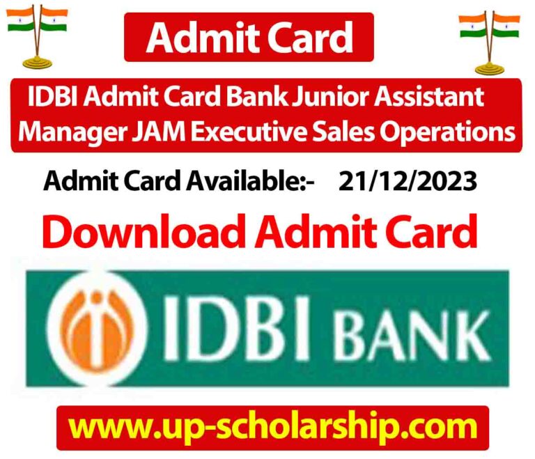 IDBI Admit Card Bank Junior Assistant Manager JAM Executive Sales Operations ESO Recruitment 2023