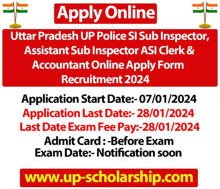 Uttar Pradesh UP Police SI Sub Inspector, Assistant Sub Inspector ASI Clerk & Accountant Online Apply Form Recruitment 2024