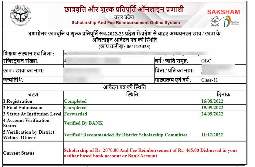 उत्तर प्रदेश Up Scholarship 2023 2024 Class 9 10 11 12 Graduation Apply