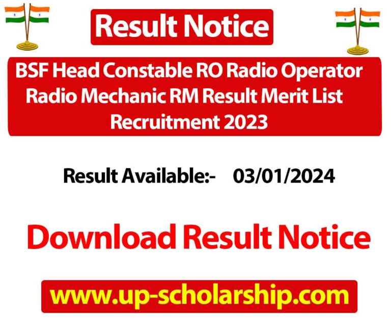 BSF Head Constable RO Radio Operator Radio Mechanic RM Result Merit List Recruitment 2023