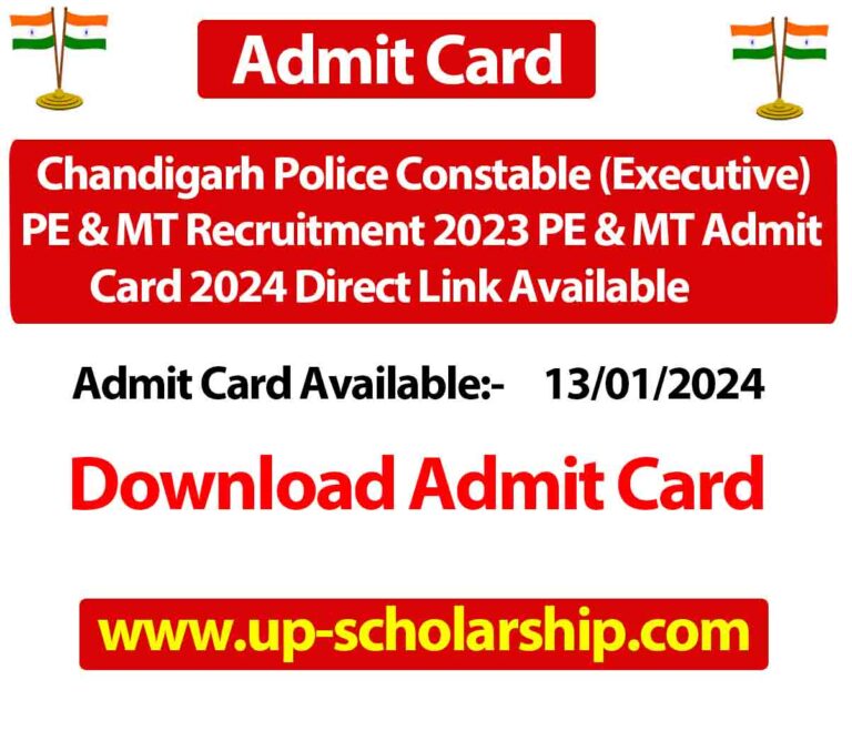 Chandigarh Police Constable (Executive) PE & MT Recruitment 2023 PE & MT Admit Card 2024 Direct Link Available