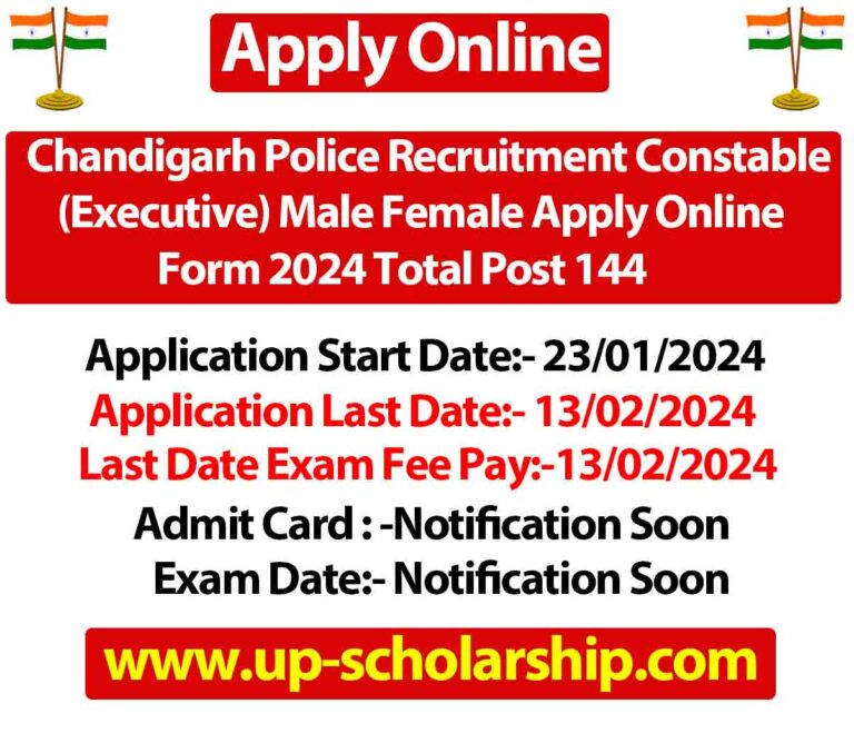 Chandigarh Police Recruitment Constable (Executive) Male Female Apply Online Form 2024 Total Post 144