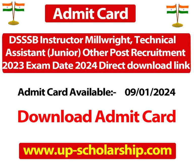 DSSSB Instructor Millwright, Technical Assistant (Junior) Other Post Recruitment 2023 Exam Date 2024 Direct download link