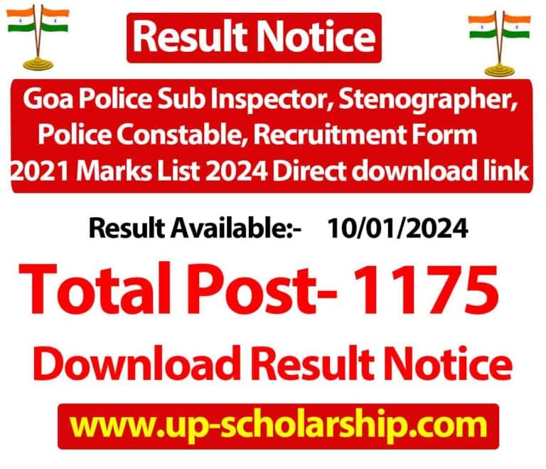 Goa Police Sub Inspector, Stenographer, Police Constable, Recruitment Form 2021 Marks List 2024 Direct download link