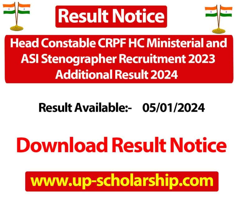 Head Constable CRPF HC Ministerial and ASI Stenographer Recruitment 2023 Additional Result 2024