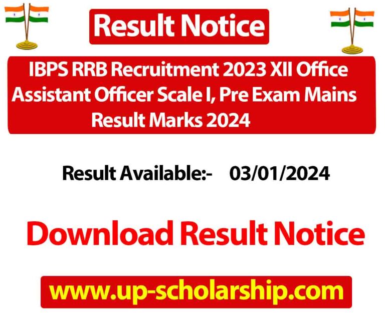 IBPS RRB Recruitment 2023 XII Office Assistant Officer Scale I, Pre Exam Mains Result Marks 2024