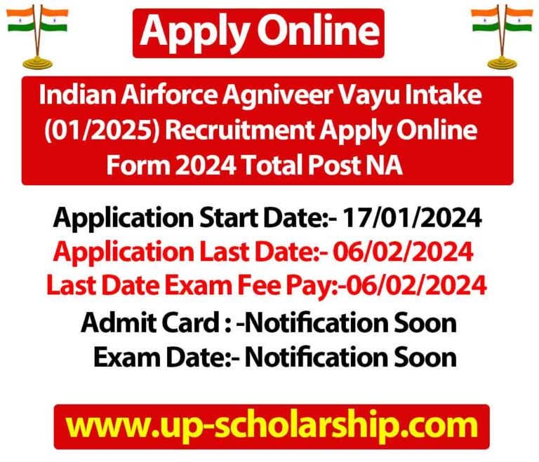 Indian Airforce Agniveer Vayu Intake (01 2025) Recruitment Apply Online Form 2024 Total Post NA