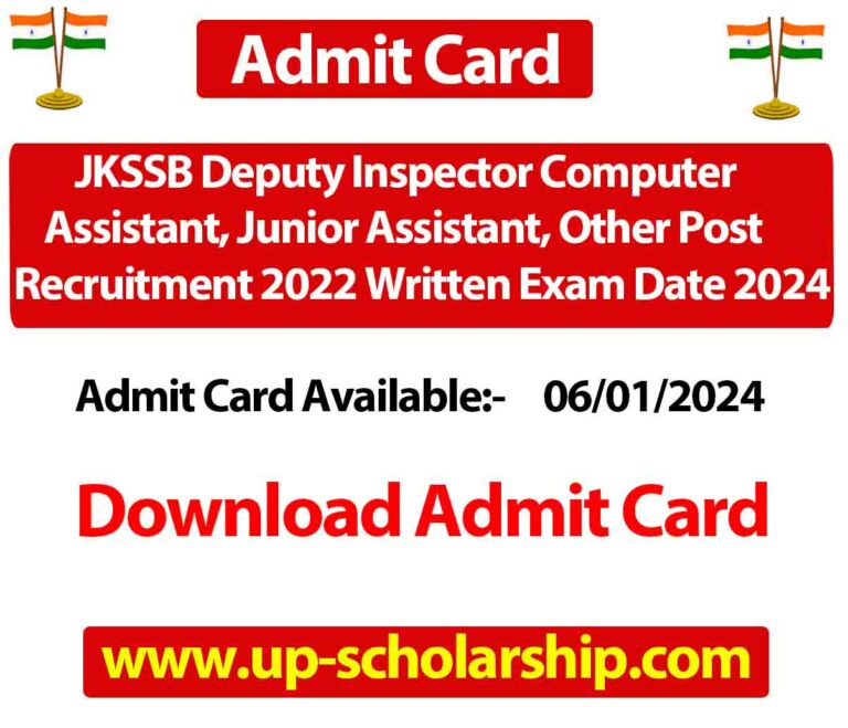 JKSSB Deputy Inspector Computer Assistant, Junior Assistant, Other Post Recruitment 2022 Written Exam Date 2024