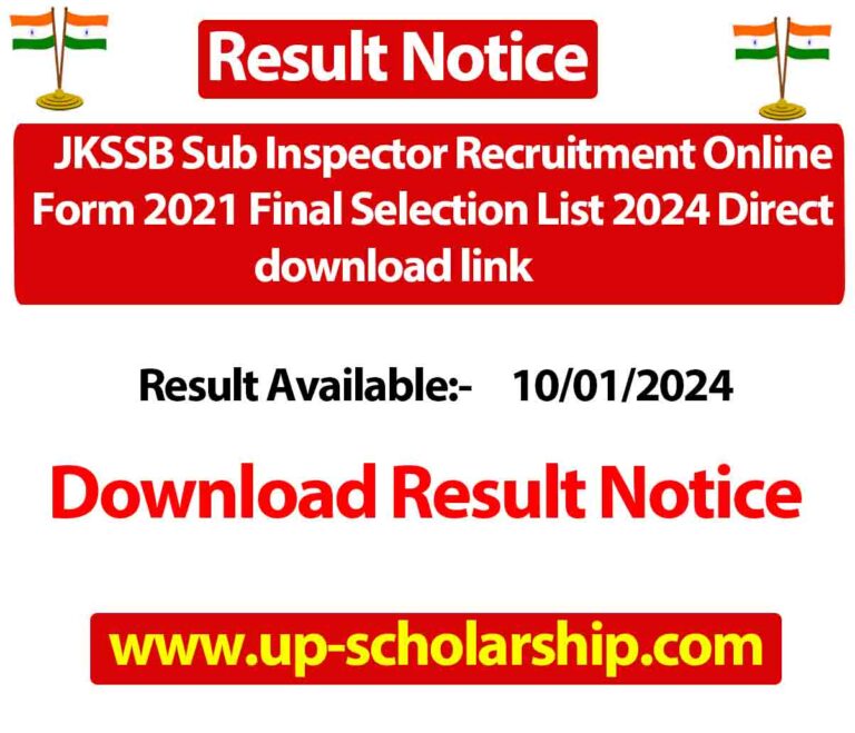 JKSSB Sub Inspector Recruitment Online Form 2021 Final Selection List 2024 Direct download link