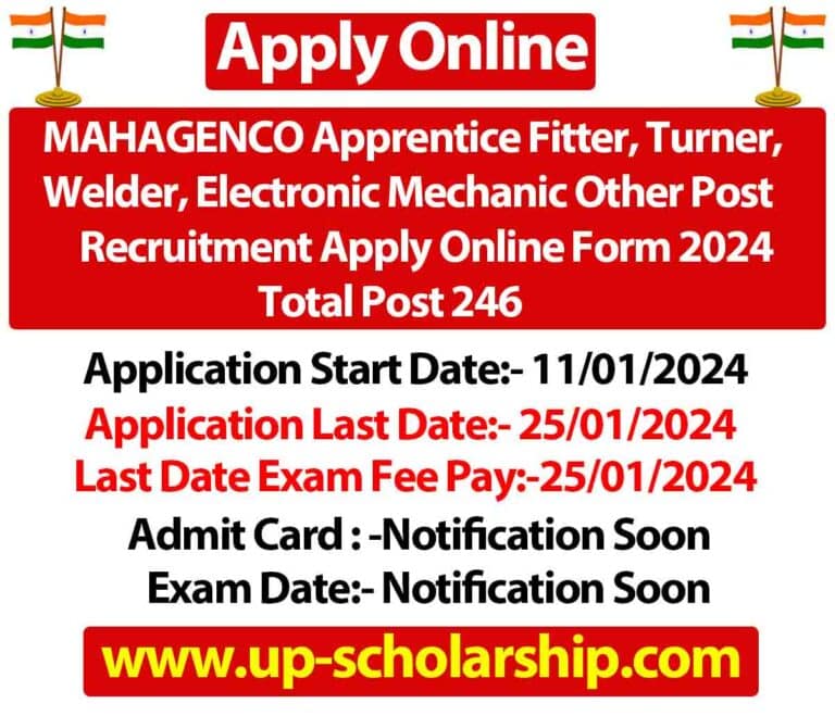 MAHAGENCO Apprentice Fitter, Turner, Welder, Electronic Mechanic Other Post Recruitment Apply Online Form 2024 Total Post 246