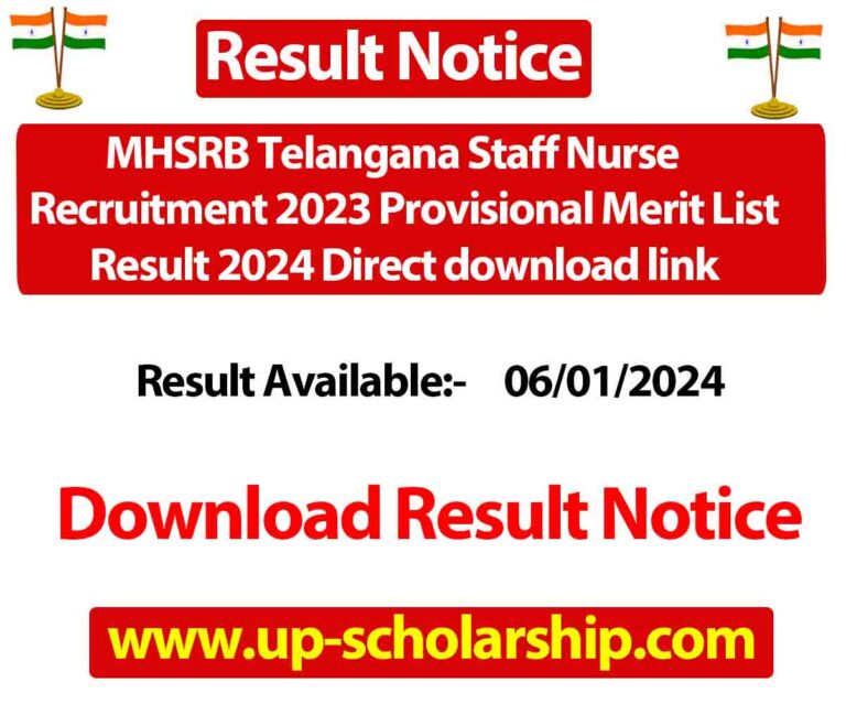 MHSRB Telangana Staff Nurse Recruitment 2023 Provisional Merit List Result 2024 Direct download link