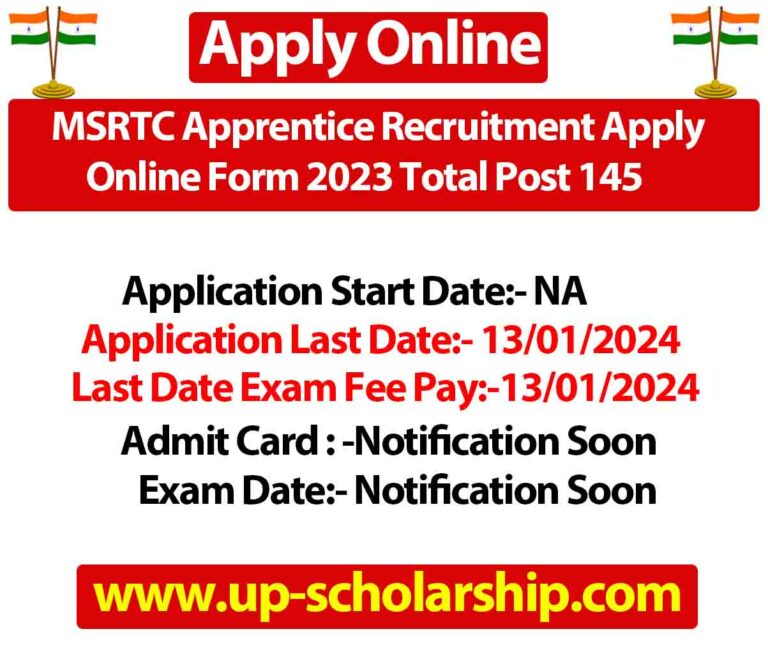 MSRTC Apprentice Recruitment Apply Online Form 2023 Total Post 145