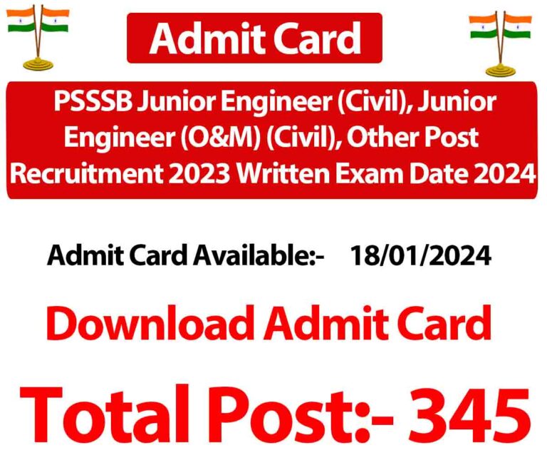 PSSSB Junior Engineer (Civil), Junior Engineer (O&M) (Civil), Other Post Recruitment 2023 Written Exam Date 2024 Direct download link