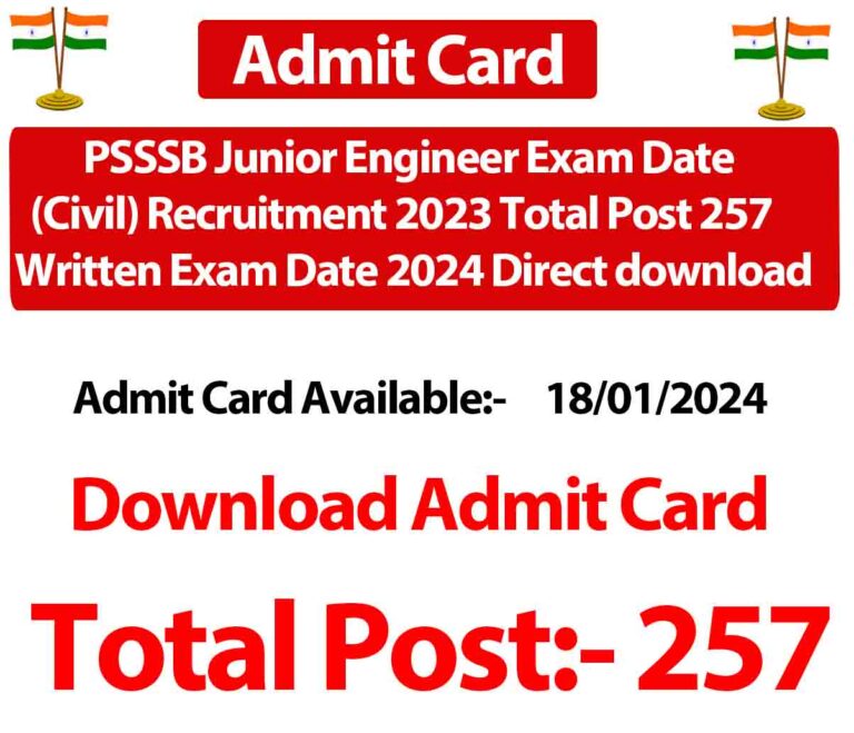 PSSSB Junior Engineer Exam Date (Civil) Recruitment 2023 Total Post 257 Written Exam Date 2024 Direct download link
