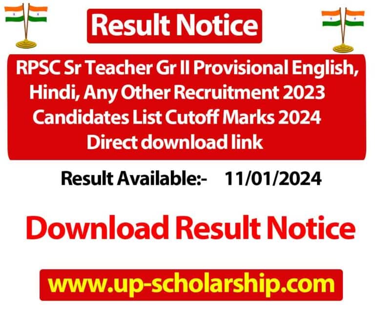 RPSC Sr Teacher Gr II Provisional English, Hindi, Any Other Recruitment 2023 Candidates List Cutoff Marks 2024 Direct download link
