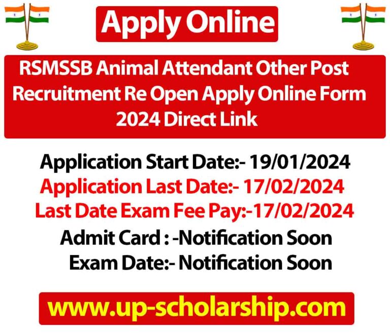 RSMSSB Animal Attendant Other Post Recruitment Re Open Apply Online Form 2024 Direct Link
