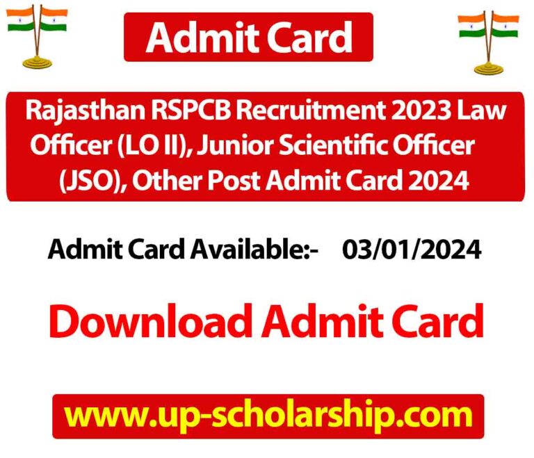 Rajasthan RSPCB Recruitment 2023 Law Officer (LO II), Junior Scientific Officer (JSO), Other Post Admit Card 2024