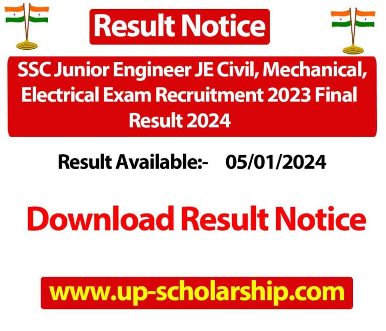 SSC Junior Engineer JE Civil, Mechanical, Electrical Exam Recruitment 2023 Final Result 2024