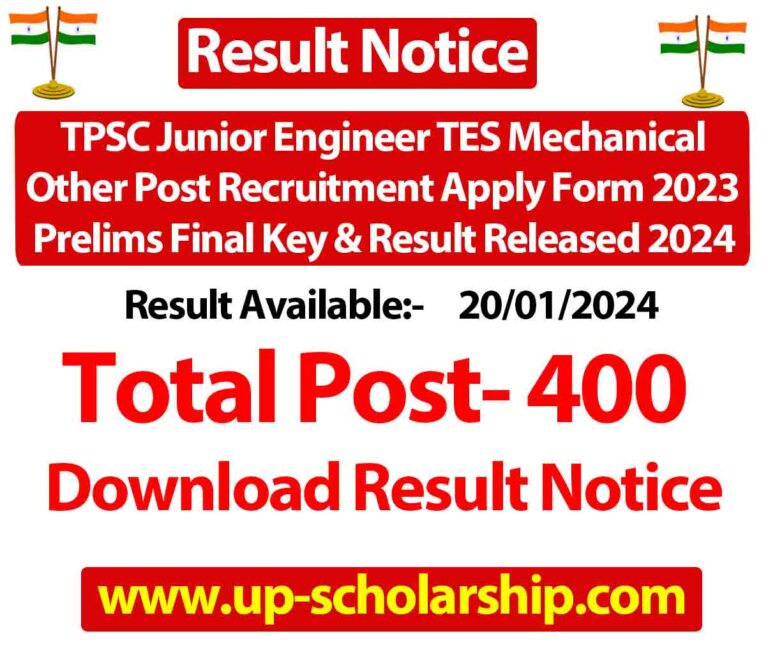 TPSC Junior Engineer TES Mechanical Other Post Recruitment Apply Form 2023 Prelims Final Key & Result Released 2024 Direct download link
