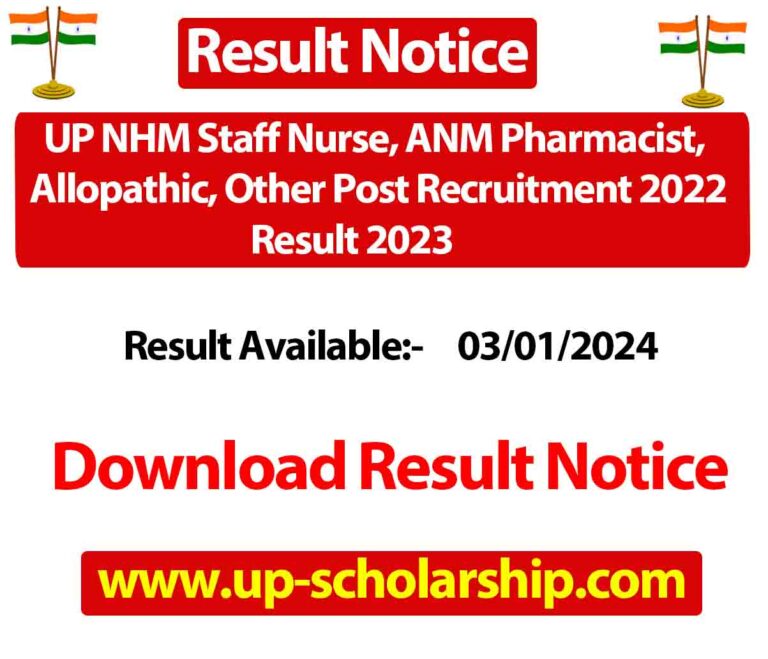 UP NHM Staff Nurse, ANM Pharmacist, Allopathic, Other Post Recruitment 2022 Result 2023